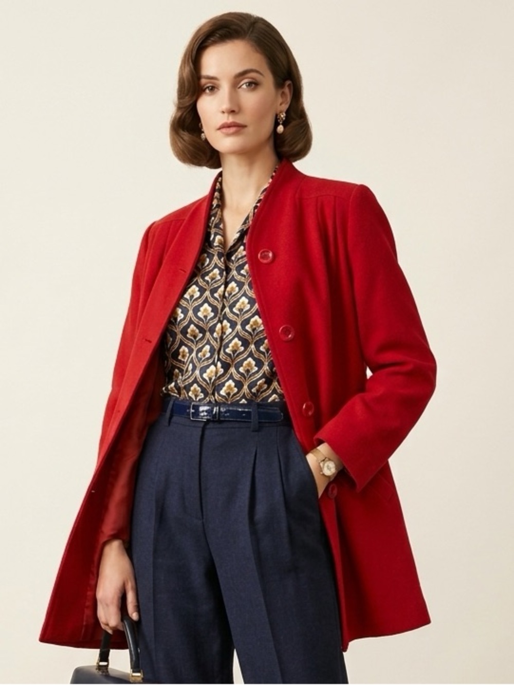 Vintage Wellington Fashions 100% Wool Red Mid-Length Coat - Made in Uruguay